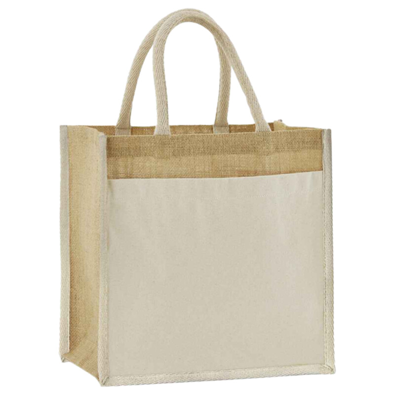 Cotton pocket natural starched jute midi tote Thumbnail