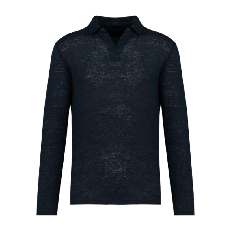 Spasso Long Sleeve Linen Polo Shirt Thumbnail